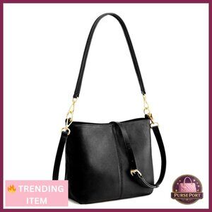 Genuine Leather Crossbody Bag Adjustable Strap Multi-Pocket Hobo Purse